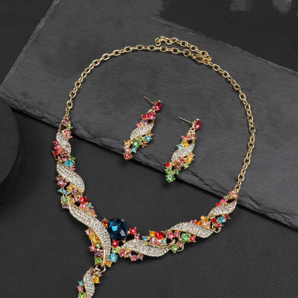 

Ожерелье со стразами, серьги для женщин, воротник, подарок, вечеринка, свадьба, комплекты ювелирных изделий разноцветный