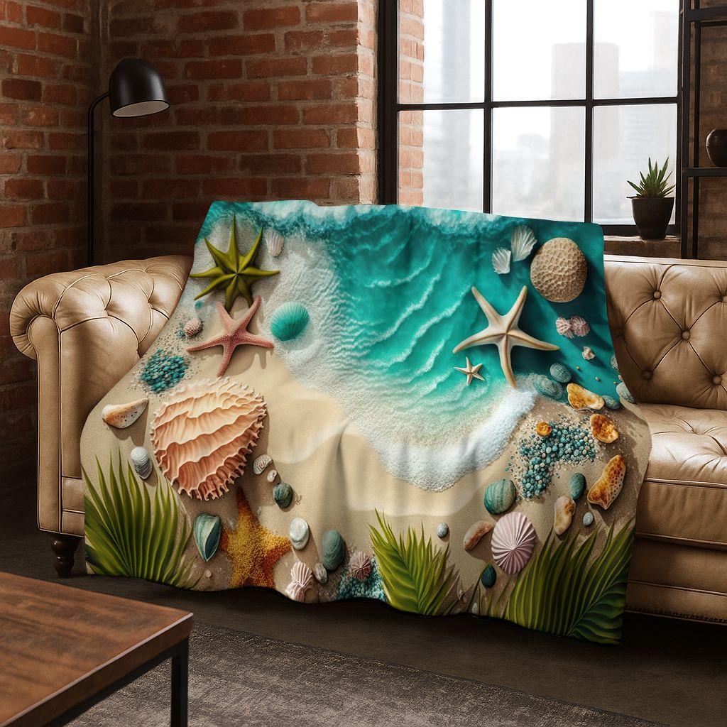 Traum Seestern Muschel Tropischer Strand Seestern Kunst Flanell Decke, Gemütliche Weiche Überwurfdecke für Zuhause Schlafzimmer Bett Sofa Abdeckung Geschenk
