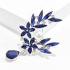 Elegant Sea Blue Floral Brooch: Luxurious Corsage in National Style with Crystal Accents for High-End Suits
