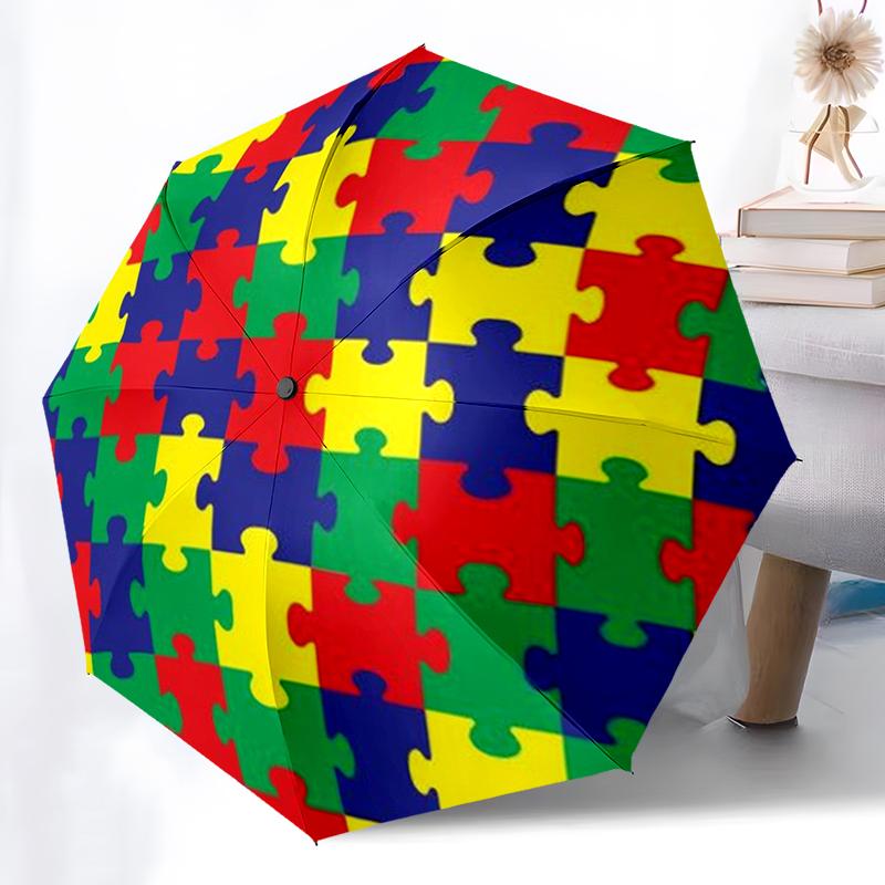 Abstract Color Geometric Umbrella Automatic Open/close, Iron Frame & 8-Rib Structure, Umbrella for Women & Men, Christmas Gifts