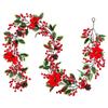 ABWR-3X 6.3FT Red Berry Christmas Garland, Artificial Poinsettia Garland,Christmas Berry Garland With Pine Cones