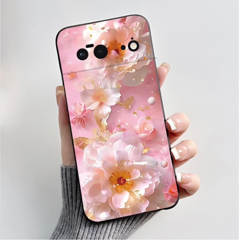 For Google Pixel 6 / Pixel 6 Pro Case Luxury Fashion Butterfly Flowers Black Soft TPU Silicone Back Cover Pixel6 6Pro Phone Case