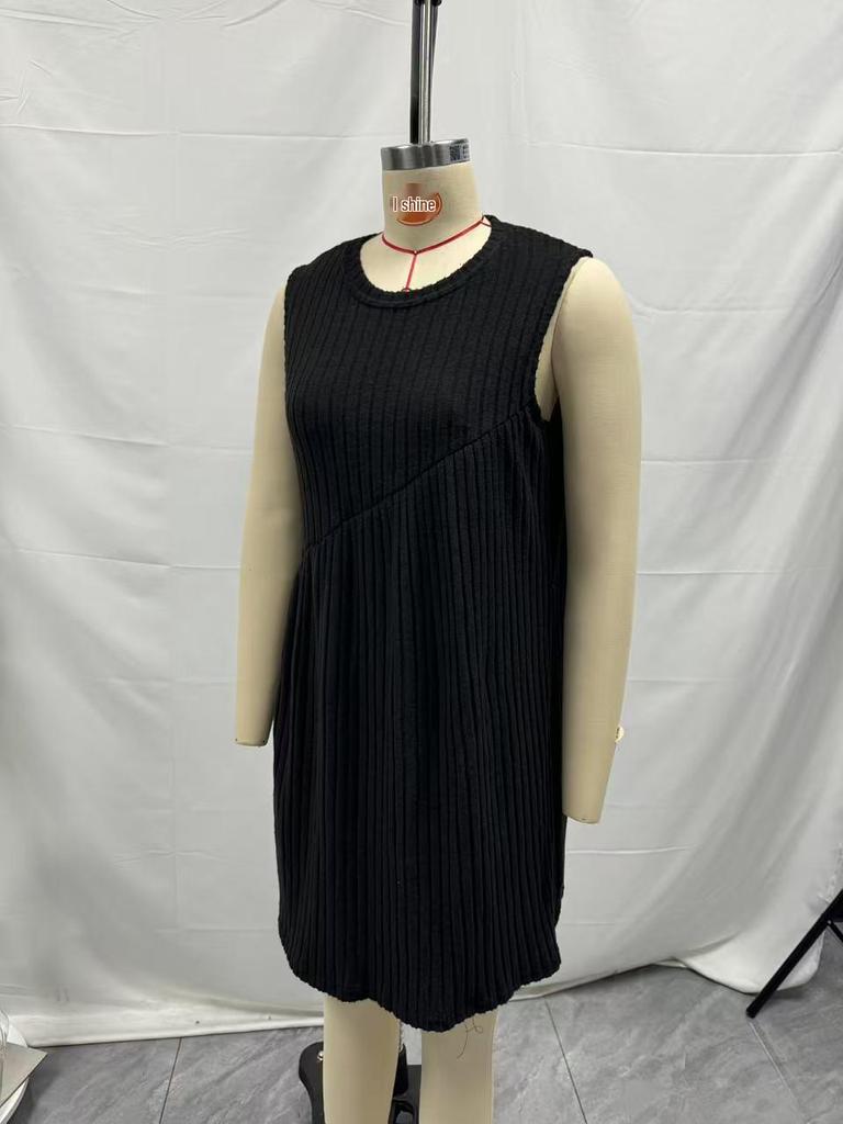Bohemian Irregular Ribbed Sleeveless Solid Color Dress for Women - Spring/Summer 2025 Collection