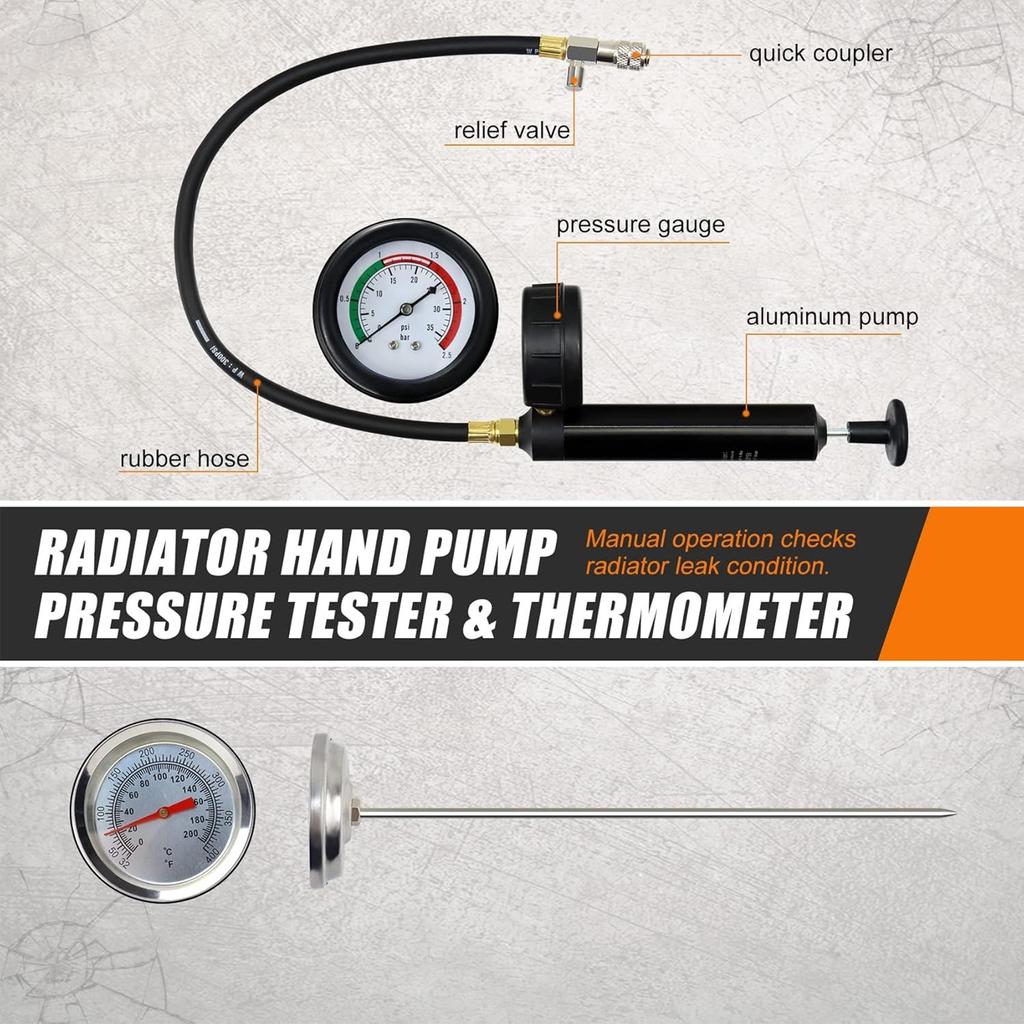Car Radiator Leak Tool, Radiator Coolant Pressure Tester Vacuum Replenishment Tool, Leak Test & Pneumatic Purge Fill Kit