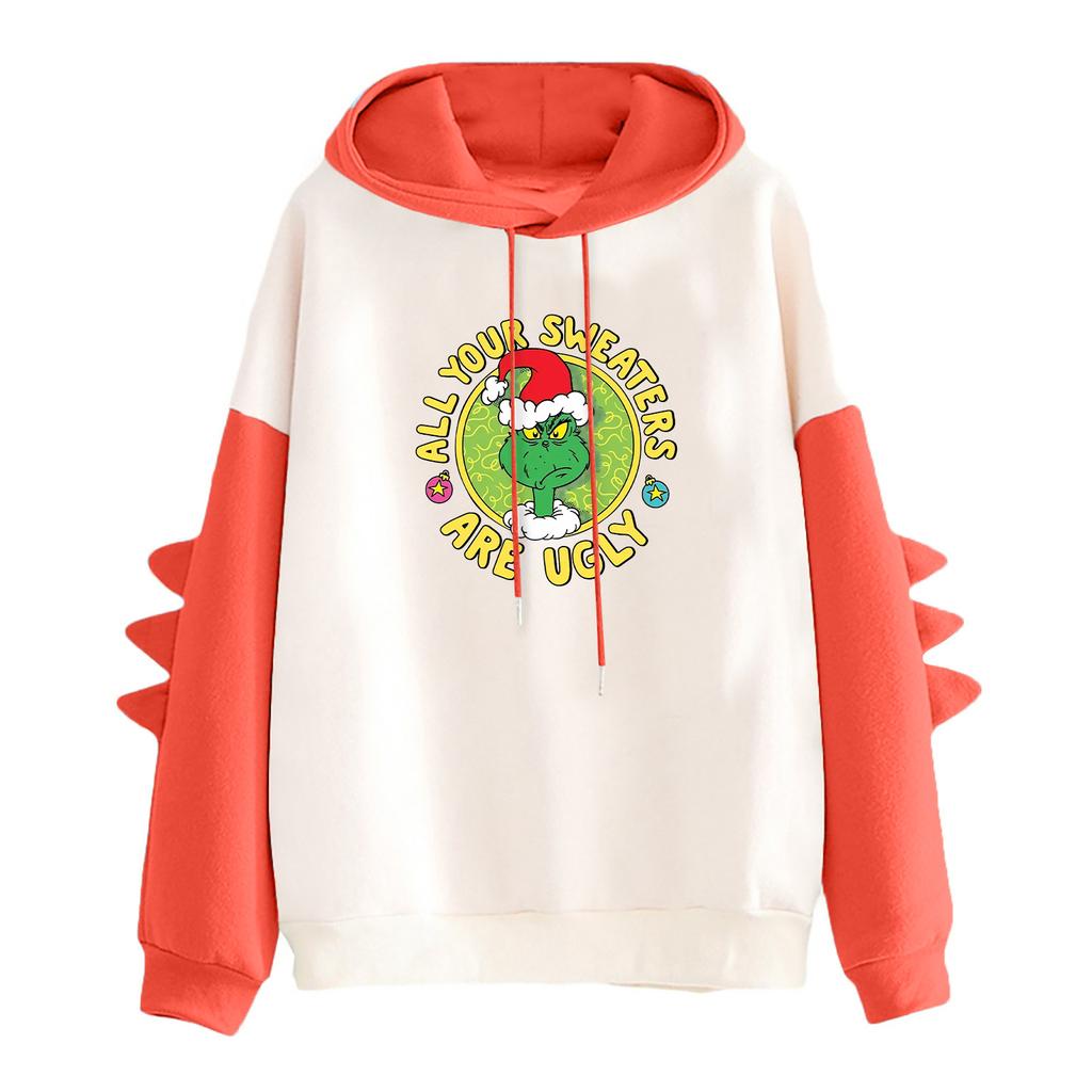 Women's Printed Contrasting Dinosaur Loose Casual Hoodie