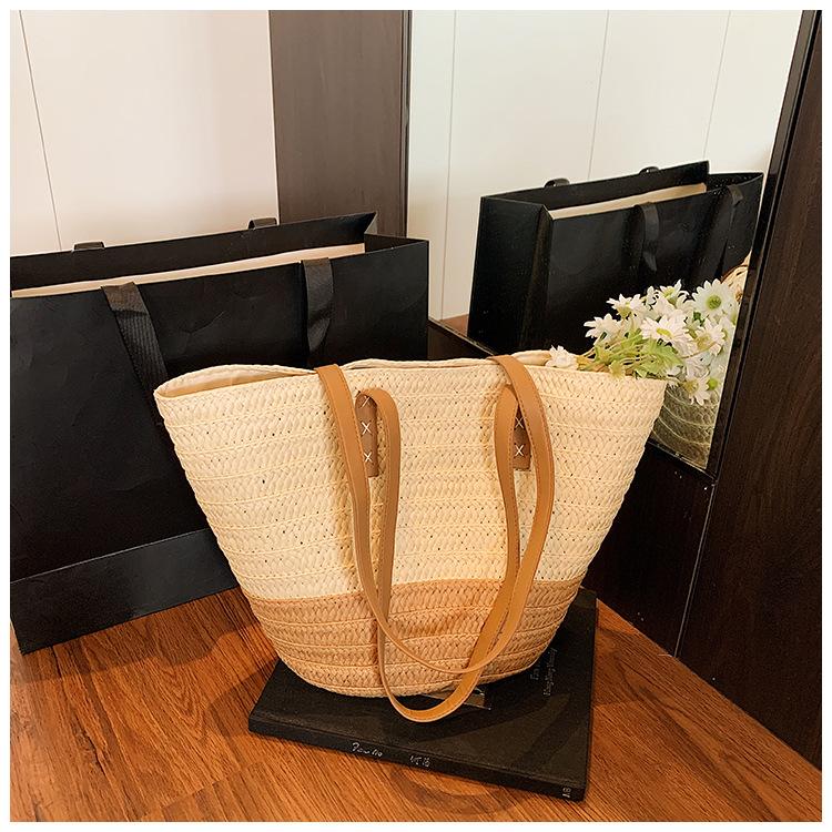 

Пляжная большая сумка женская новая модная трендовая сумка через плечо большой вместимости соломенная подкладка очень большая сумка хаки