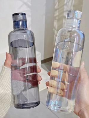 500ml/16.9oz Clear White Plastic Sports Water Bottle Time Marking Leak-proof Juice Milk Cup Portable Children's School Sports Cu