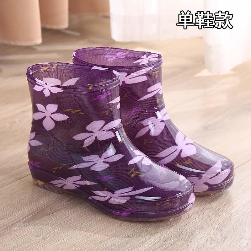 Fleece short rain shoes water shoes women wear waterproof rain boots non-slip shoes light car wash work water boots warm rubber shoes