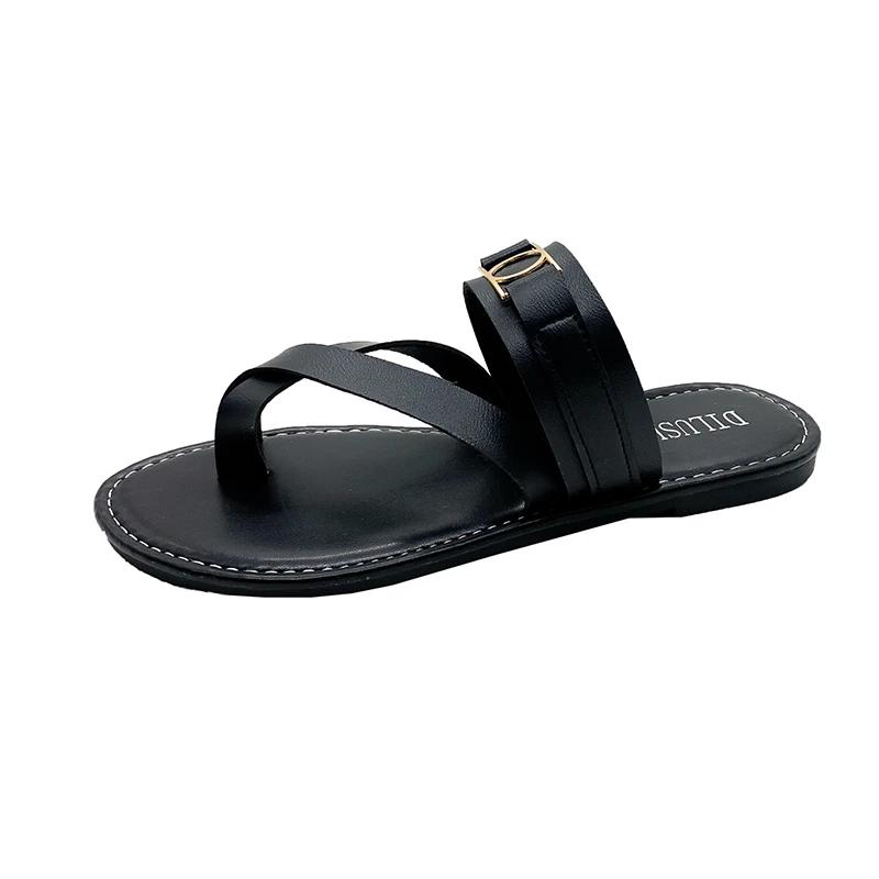 

Модные летние туфли в римском стиле с мягкой подошвой, женские сандалии для пляжа с открытым носком, однотонные сандалии из искусственной кожи с раздельным носком, женские с ремешками 36 чёрный