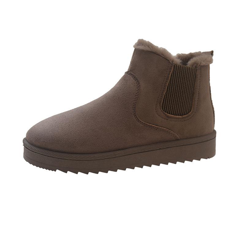 New autumn and winter snow boots warm solid color large size wool cotton boots elastic band thick sole short cotton shoes