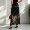 Women's Lace Maxi Skirt with Satin A-Line and High Elastic Waist for Daily Wear