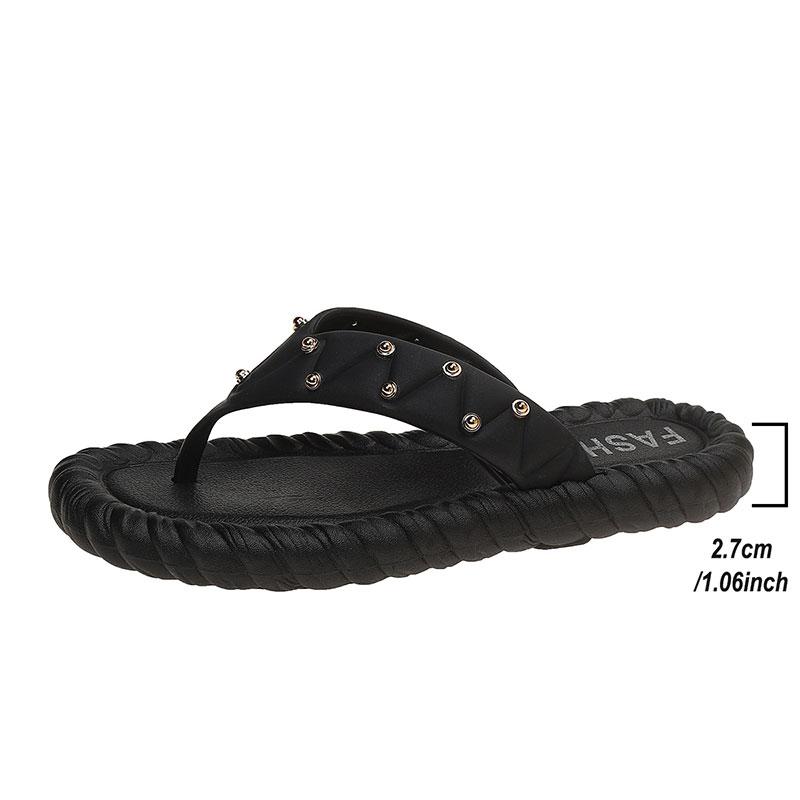 

Fashion Rivet Decor Flat Slippers for Women Plus Size Light Thick Sole Platform Flip Flops Woman Summer Comfort Non Slip Beach Slippers 36 чёрный