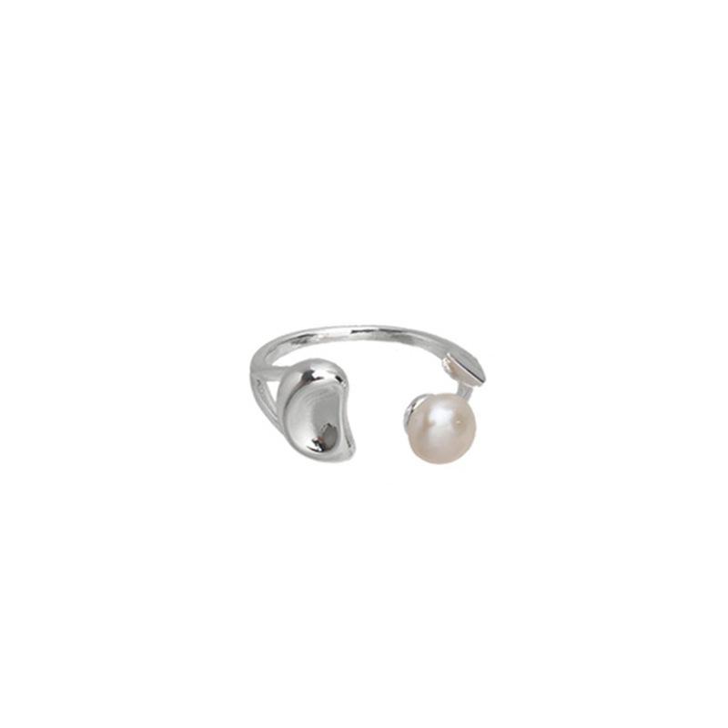 Fashionable Open Copper Ring With Irregular Pearl For Women In Trendy Summer Style