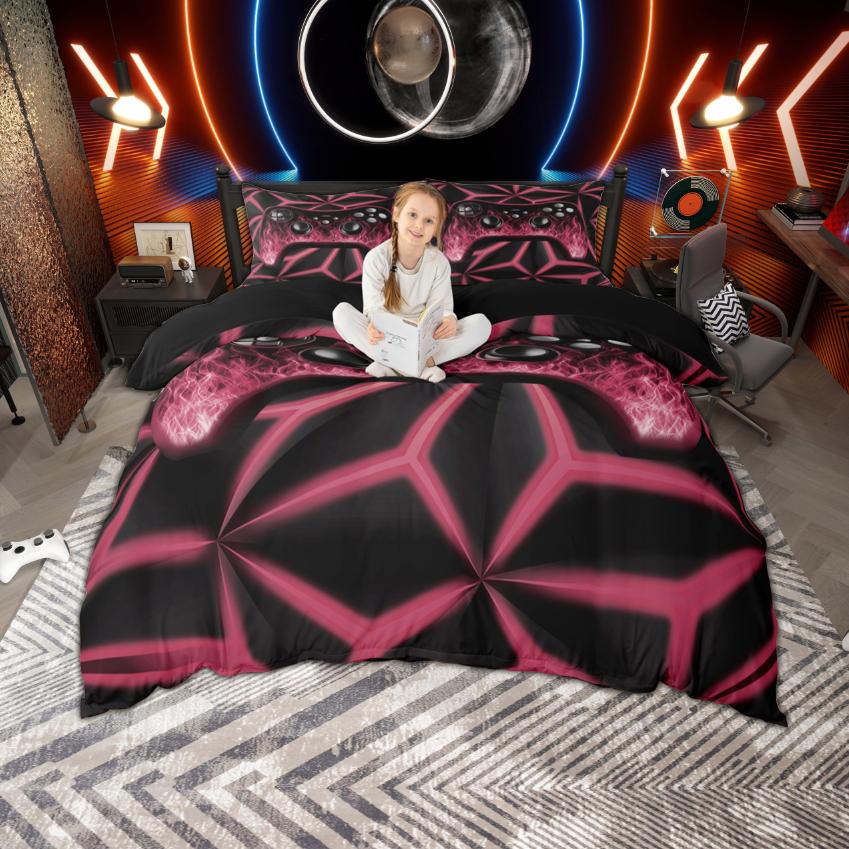 

Comforter Homewish Neon Flame Gamepad Boys Gaming Bedding Set Teen Gamer Game Console Set Comforter (quilt)-EU Single(135*200cm)3pcs
