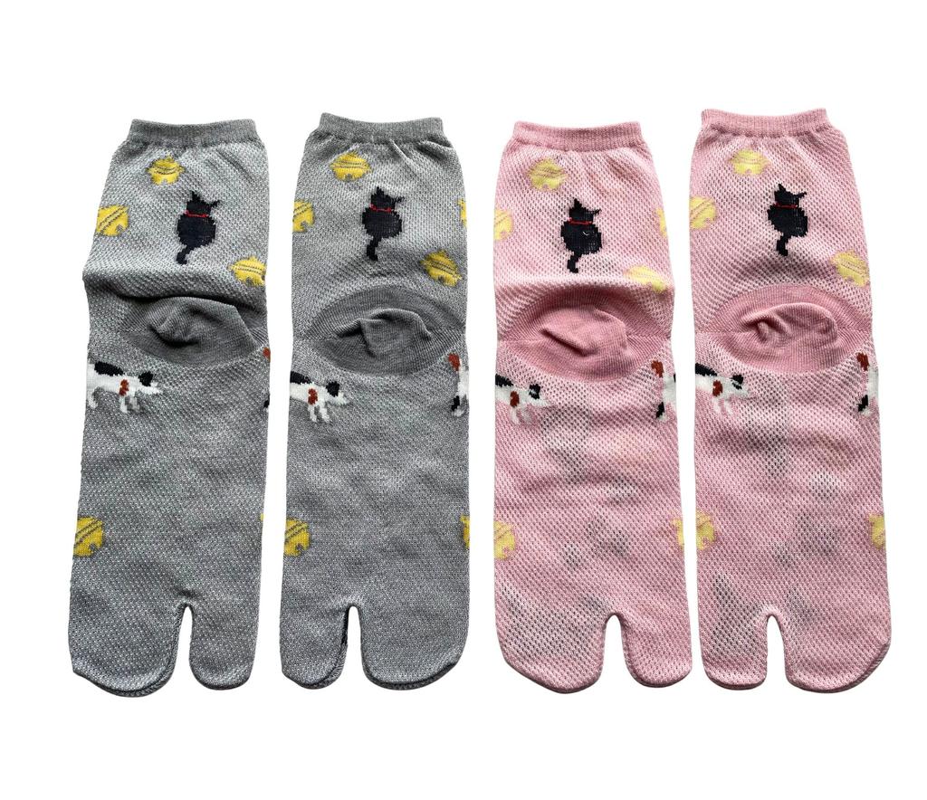 Mode Select Tabi Mesh Katze Japanische Größen 3er Set P11 Damen Japanische Socken, Strick, Druck, Muster, 22-25cm, (Verfügbare Farben)