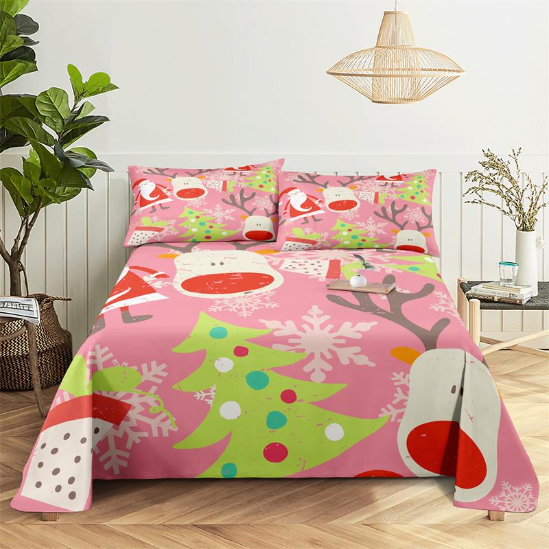

Pink Christmas Bed Sheet Collection Bed Linen Collection Bed Flat Sheet Christmas Girl Bedsheet Bedding King Size Bed Sheets and Pillowcases 150X230cm(2Pcs)