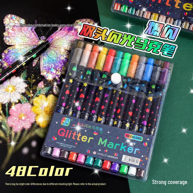 Double-Ended Glitter Marker Pen: Soft-Tip Watercolor Pen for Journaling & Painting, Non-Toxic & Washable, Ideal for Kids