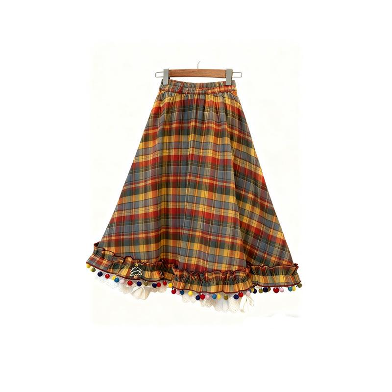 

Korean-Style Deep Gray Woolen Elastic Waist Midi A-line Skirt for Women - Autumn/Winter Casual Umbrella Skirt M [Recommended 98-110 lbs]