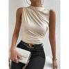 Fashion Casual Mock Neck Ruched Tank Top for Women Summer 2024 Solid Color Pleated Sleeveless Tee Shirt Tshirt Streetwear Y2K