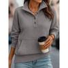 Women's Waffle Knit Quarter Button Pullover Sweatshirt Loose Fit Stand Collar Pocket Casual Top