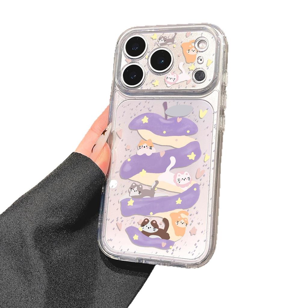 Purple Apple Kitten Is Suitable for Apple 17 Mobile Phone Case Iphone16promax Cartoon 15plus New 14 All-inclusive.