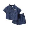 2026 Boys' Summer Denim Set: Short Sleeve Shirt & Shorts with Embroidered Letters