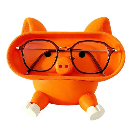 Small Space Saving Container Cartoon Pig Glasses Holder, 3D Printed Phone Stand Desktop Organizer, Bedside Table Accessory Stable Decorative Ornament