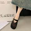 2025 Summer New Bag Head Mesh Half Slippers Female Mary Jane Flat Bottom One Word Belt Outside Wear Hollow Versatile Slippers