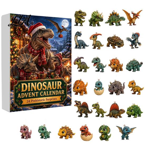 Durable Acrylic Christmas Tree Decor 24 Days Dinosaur Advent Calendar 2026, Cute 2D Collectible Toy Set Figures Countdown Calendar, Holiday Gifts for