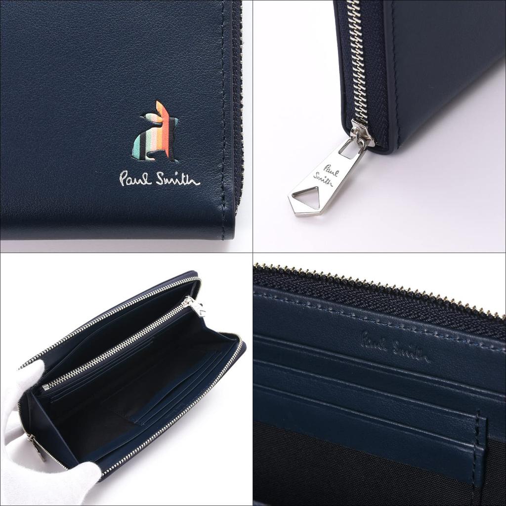 Paul Smith Personalized Long Wallet with Marquetry Stripe Rabbit Pattern and Coin Cowhide 873920 Purse, Leather, P656/BPS656 (No Personalization,