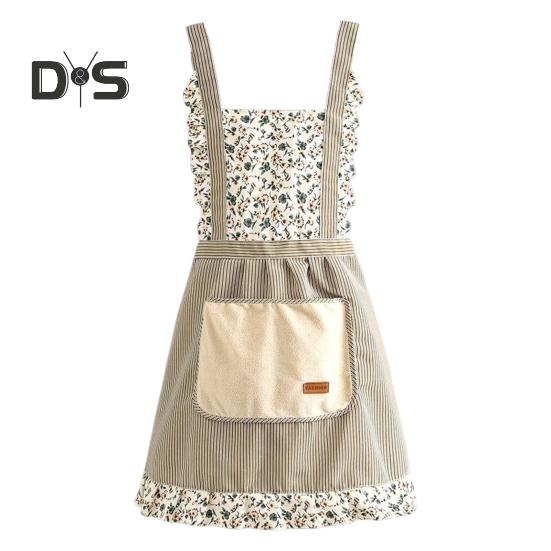 

Элегантный фартук принцессы, устойчивый к пятнам цветочный фартук с регулируемыми лямками и карманами, дышащий фартук-нагрудник для готовки и садоводства для женщин зелёный