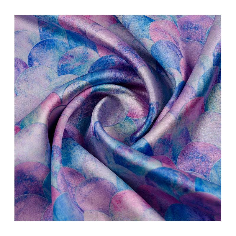 Colorful Fish Scale Floral Stretch Satin: Polyester-Spandex Digital Print Cheongsam Faux Silk Fabric