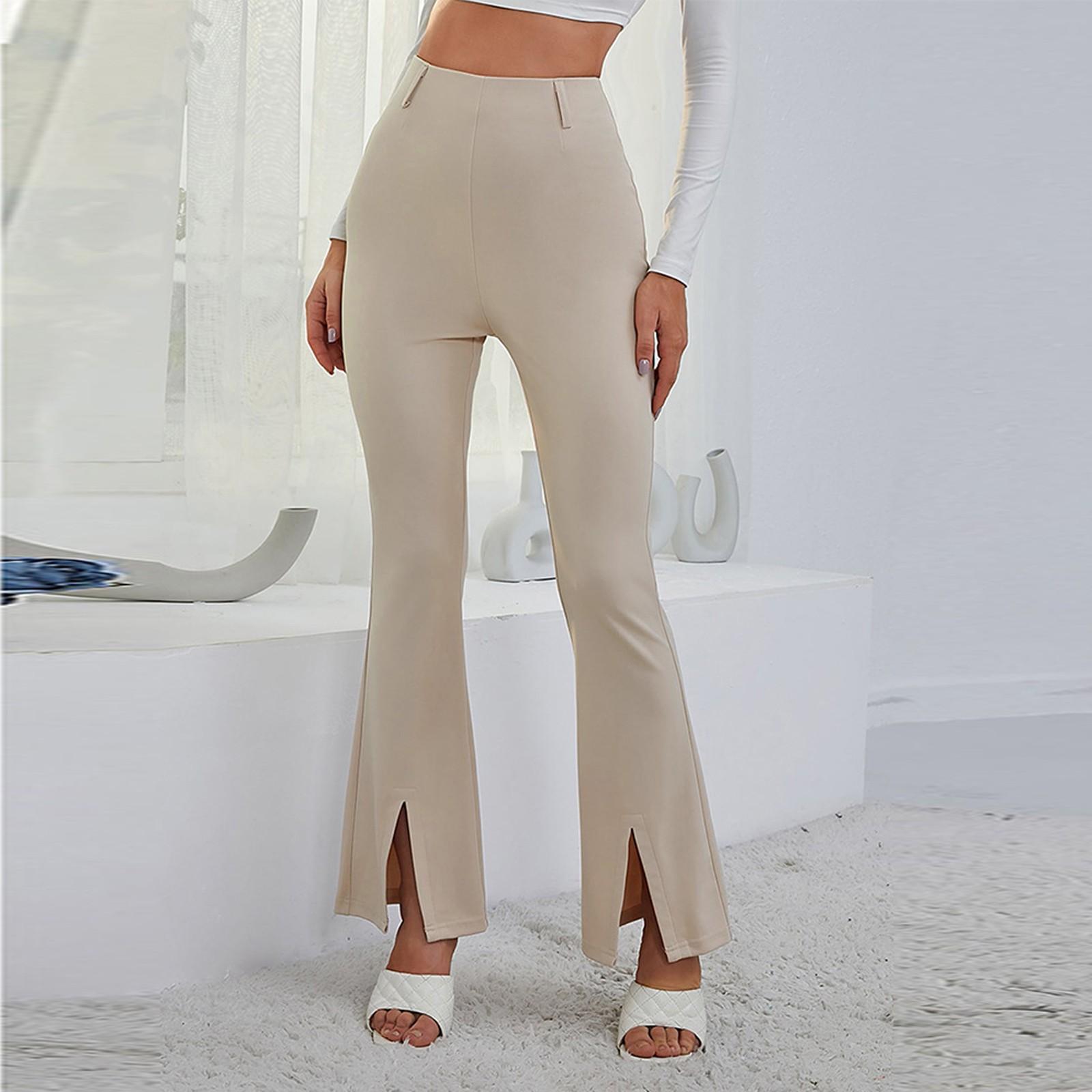 

Модные брюки женские активные с высокой талией свободные бегуны расклешенные брюки для женщин XL бежевый