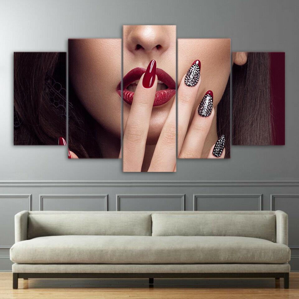 No Framed 5 Pieces Beauty Girl Nail Salon Hand Make Up Wall Art Canvas Posters Pictures Paintings Home Decor for Living Room