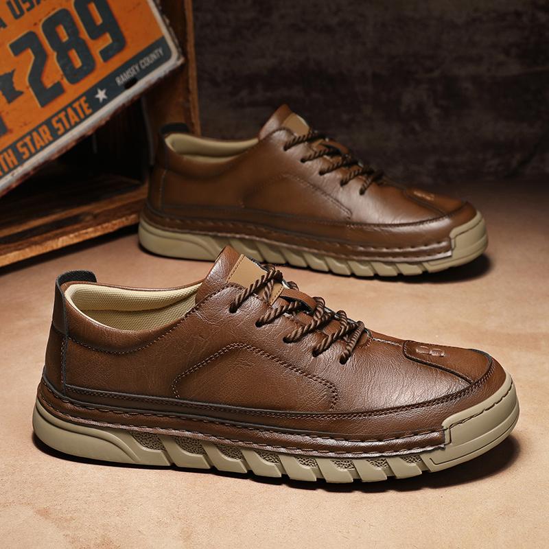 Fashion Hot Sale Men Leather Casual Shoes Soft Sole Walking Shoes Luxury Brand Lace-Up Lightweight Walking Shoes Outdoor Mens Sneakers