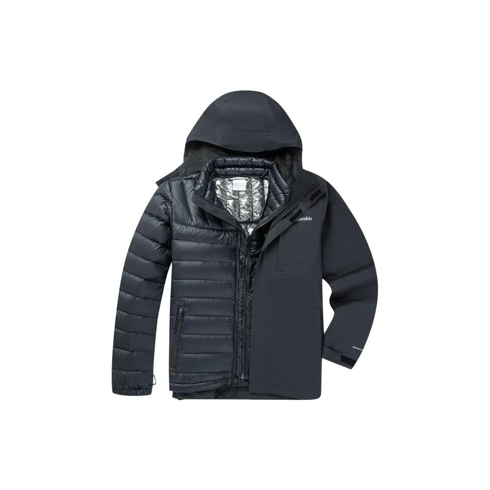 Columbia Solid Color Logo Hooded Thermal Three-In-One Down Inner Jacket Unisex Jacket Black XE5268-010