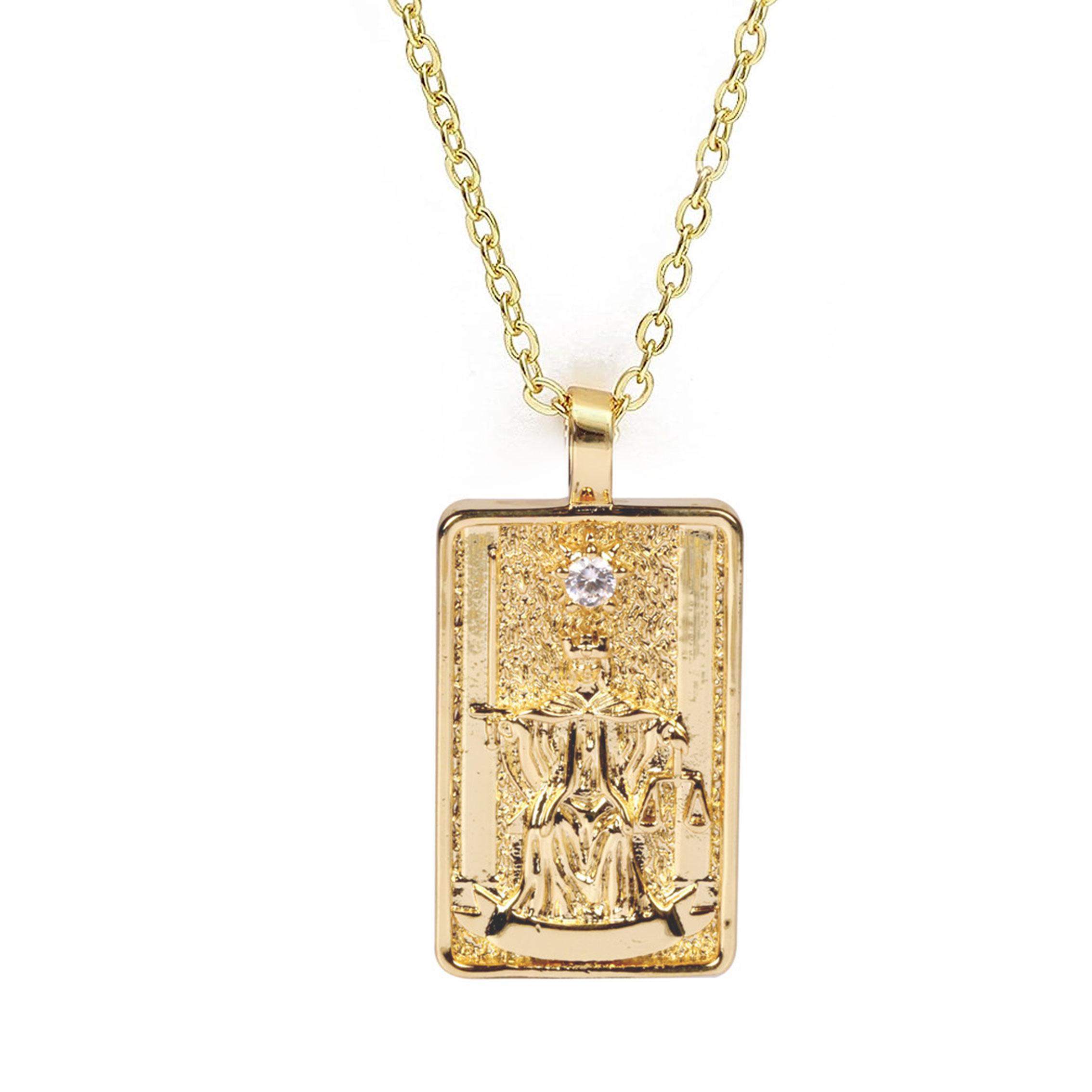 Double Sided Original Tarot Cards Necklace Tarot Moon Cigano Divination Zircon Necklace Wheel of Fortune Star Death Sign Jewelry Gold-color