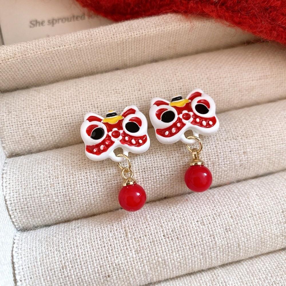 Cartoon Lion Dance Ear Studs Awakened Lion Drop Earrings Retro Tassel Lion Dance Earrings  Wedding