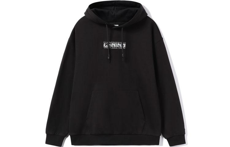 Li Ning Sports Fashion Collection Embroidery Logo Loose Fit Fleece Lined Thermal Hooded Sweatshirt Unisex Black AWDRB74-1 L