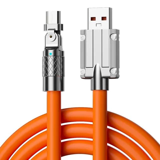 

180° Поворотные Плетеные Micro USB Кабели для Передачи Данных на Мобильный Телефон из Цинкового Сплава 120 Вт 5 А Быстрая Зарядка Провод для Android iPhone Samsung 1.5m оранжевый