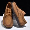 Men's Hand-stitched Casual Leather Shoes Retro Lace-up Wide Head Soft Sole Breathable Lazy Shoes British Style Doudou Single Shoes