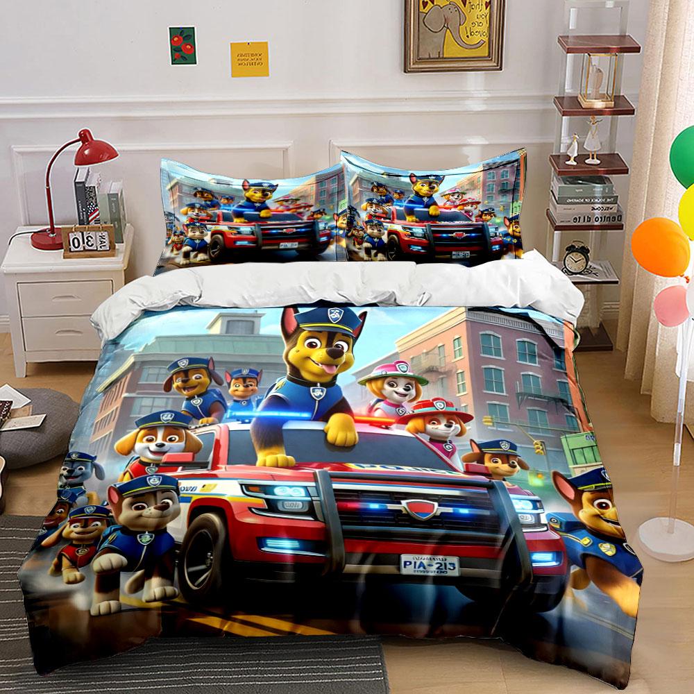 Cartoon dogs, police vehicles. Bedding sets Duvet cover sets Duvet covers Pillowcases(1 * Duvet Cover 2 * Pillowcases without duvet insert) 135x200cm