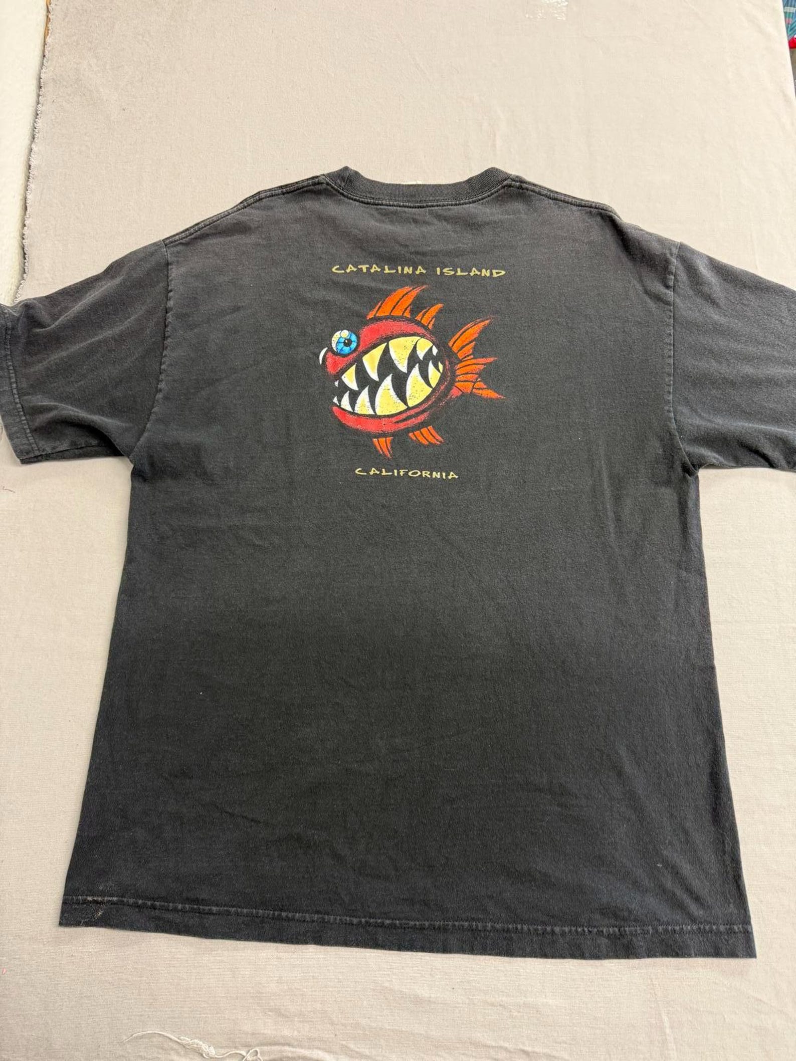 Faded Catalina Island California T shirt Y2k Fish Art Tee XL 4XL