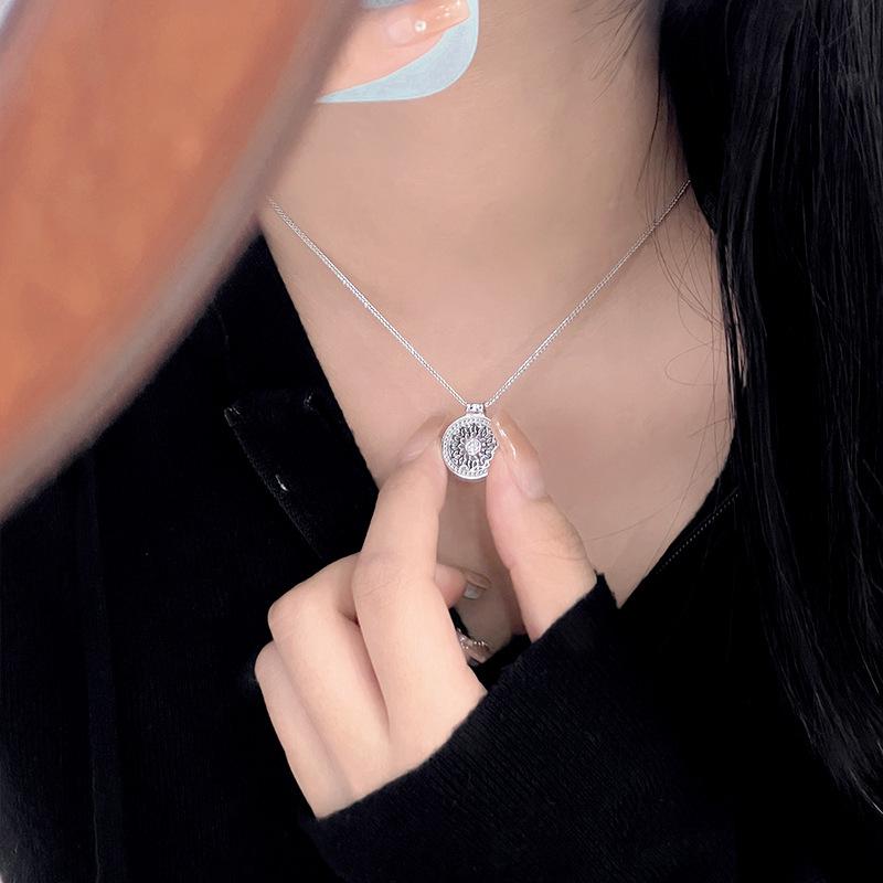 Meier S925 sterling silver fortune-turning eight-treasure compass necklace, female chinese style retroelegantclassy clavicle chain