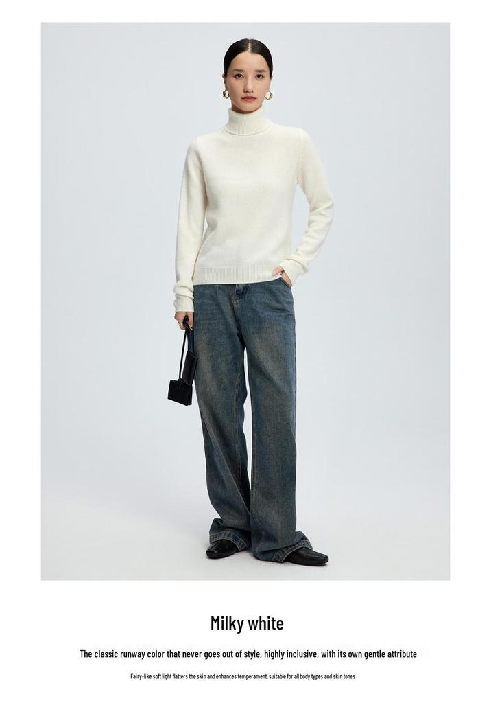 Women's High-Neck Cashmere Knit Sweater - Soft, Warm, Loose Fit for Autumn/Winter