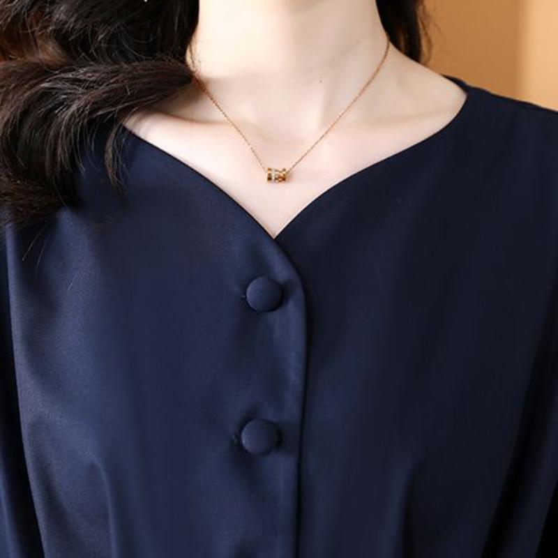 High-end Fashion Women's V-Neck Peplum Blouse 3/4 Sleeve Button-Up Casual Office Top