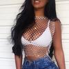Diamond Mesh Tank Top Women Hollow Out Elastic  Rhinestone Crop Tops