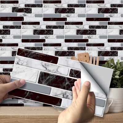 9pCS//sET 3D Self Adhesive Wall Tile Stickers Brick Kitchen Bathroom Mosaic Decor