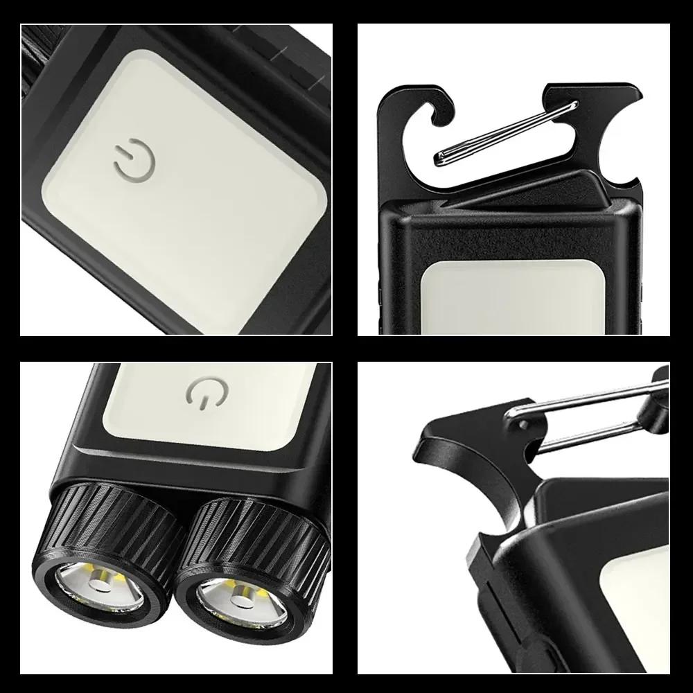 Portable COB Mini Keychain Light Type-C Rechargeable Work Light Outdoor Camping Hiking Light Bottle Opener Screw Flashlight