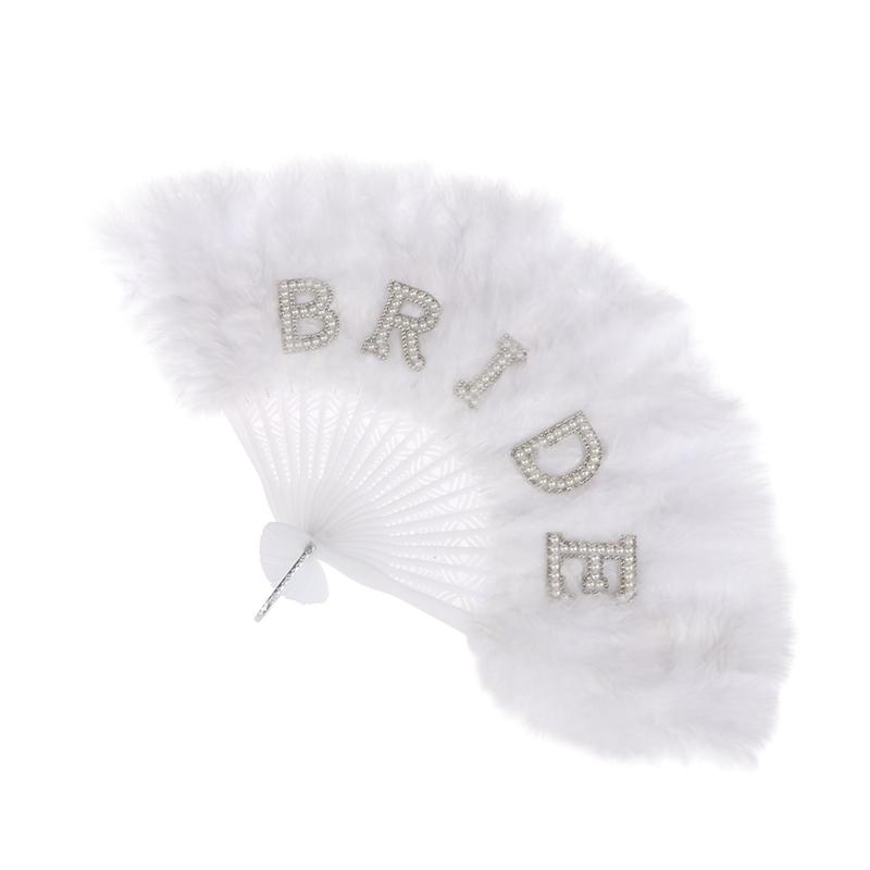 Elegant Bride Pearl Feather Fan Hand Held Bridal Wedding Decoration Folding Fan Single Women Party Supplies Photography Prop
